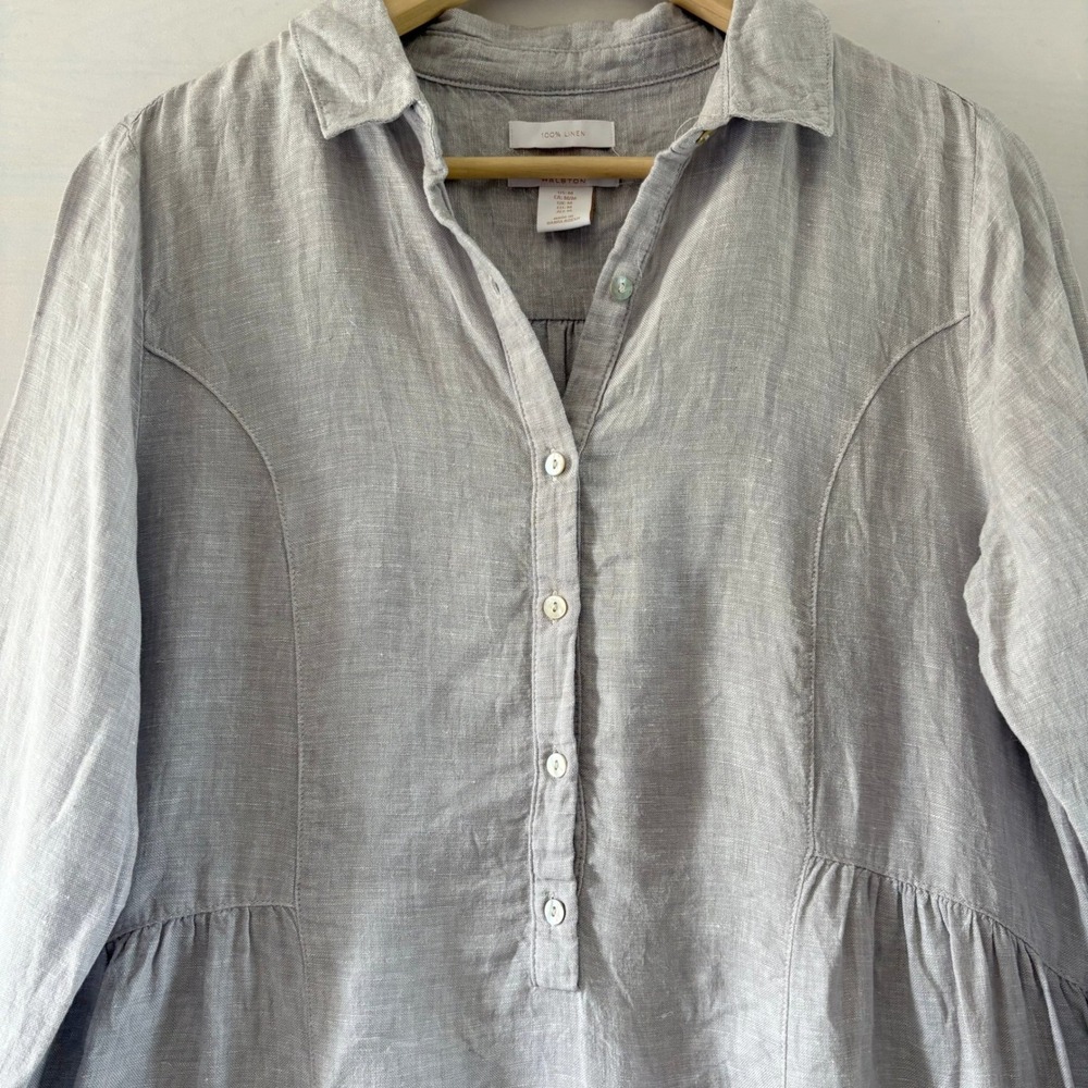 Ralston 100% Linen Tunic Top Grey Long Sleeve High Low Button Front Womens M/L - Picture 4 of 11